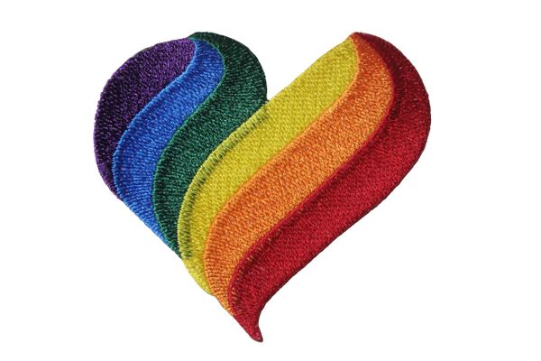 GAY PRIDE LESBIAN RAINBOW FLAG HEART SHAPE EMBROIDERED IRON ON PATCH CREST BADGE .. SIZE : 2" X 2" INCHES .. NEW