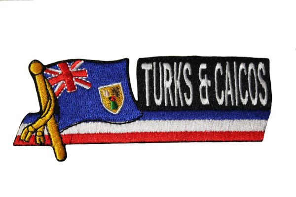 TURKS & CAICOS - FRENCH ISLANDS SIDEKICK WORD Country Flag IRON ON PATCH CREST BADGE