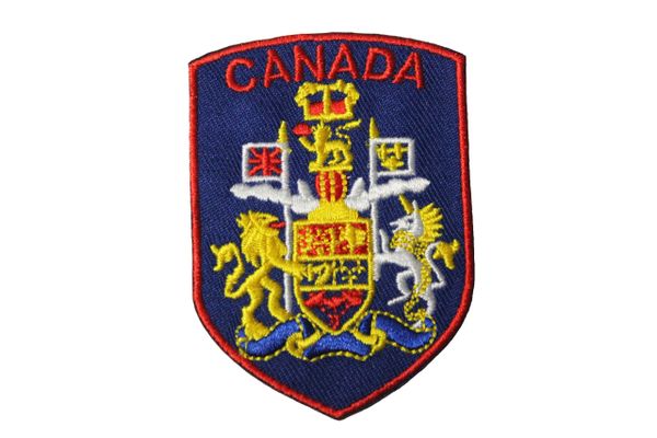 Canada Country Flag Blue Shield Shape with Red Trim Iron - On Patch Crest Badge