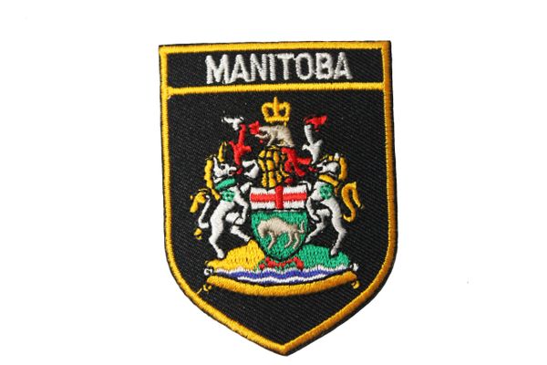 Manitoba Black Shield Canada Provincial Flag Embroidered Iron on Patch Crest Badge.Size : 2 1/8" x 2 7/8" Inch. New