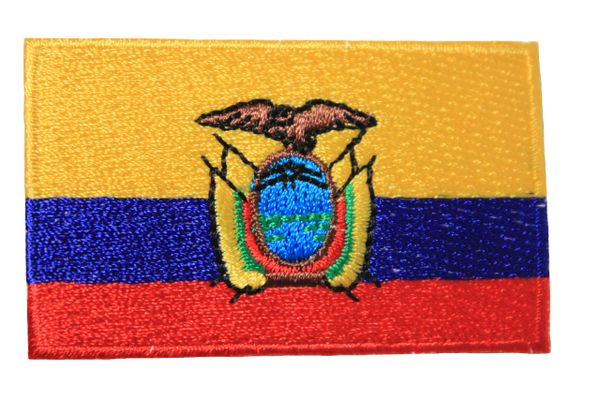 ECUADOR NATIONAL COUNTRY FLAG IRON ON PATCH CREST BADGE .. 1.5 X 2.5 INCHES .. NEW