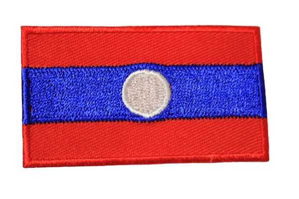 LAOS NEW NATIONAL COUNTRY FLAG IRON ON PATCH CREST BADGE .. 1.5 X 2.5 INCHES .. NEW