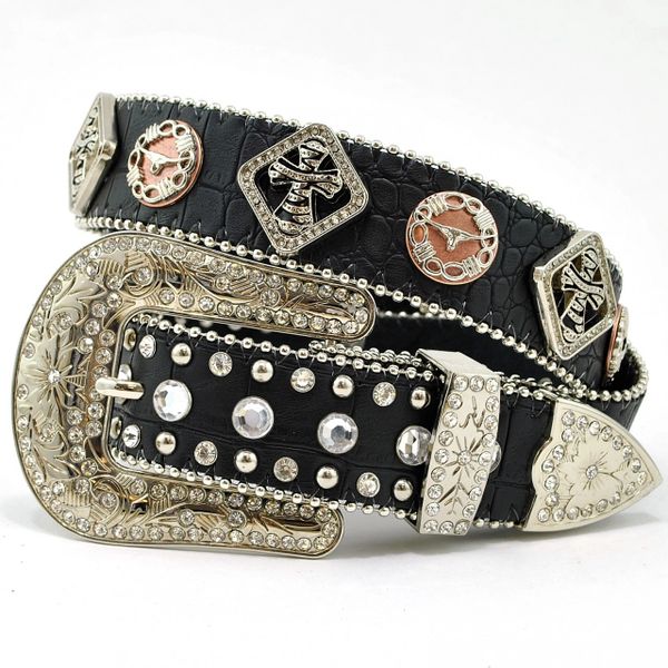 Rhinestone Western Cowgirl Bling Studded Design Cross Concho Belt