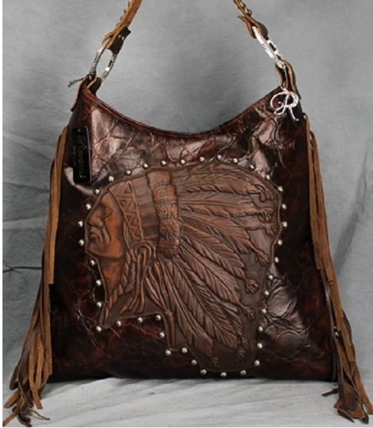 Native American Brown Leather Shoulder Bag