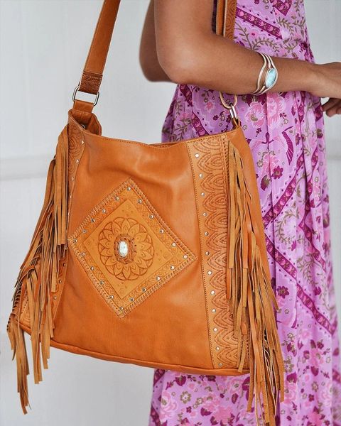 Large Bohemian Fringe Brown Leather Bag | Montana West, American Bling ...