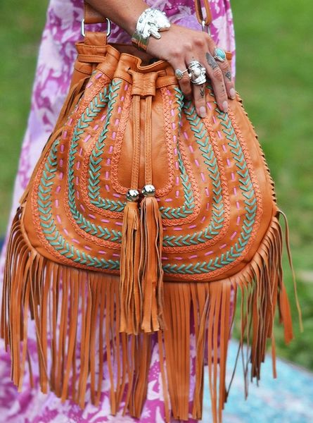 Bedazzled Fringe Leather Boho Bag