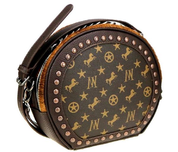 Brown Printed Bucket Bag Round Coin Purse Crossbody Chain Bags