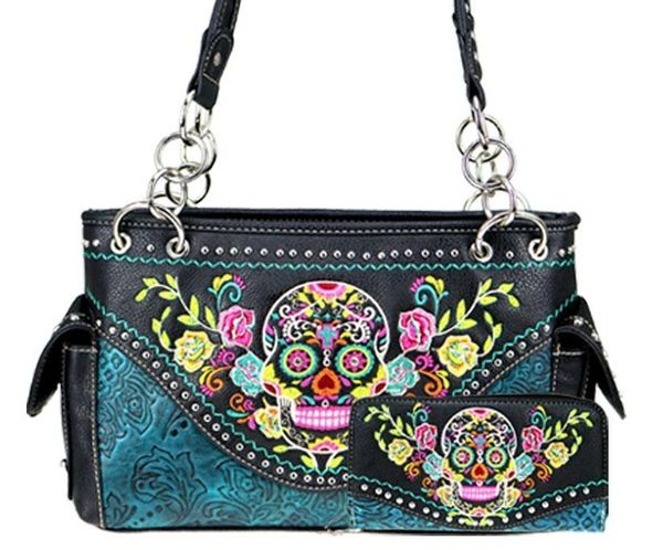 Montana West Sugar Skull Collection Concealed Carry Handbag MW602-8559 
