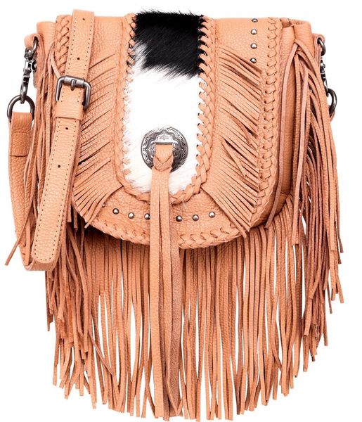 Montana West Genuine Leather Tooled Collection Fringe Crossbody Bag