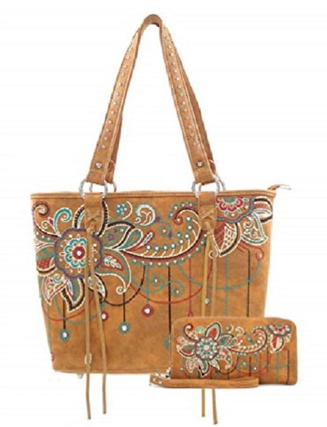 American Bling Embroidered Tote Bag Wallet Crossbody set