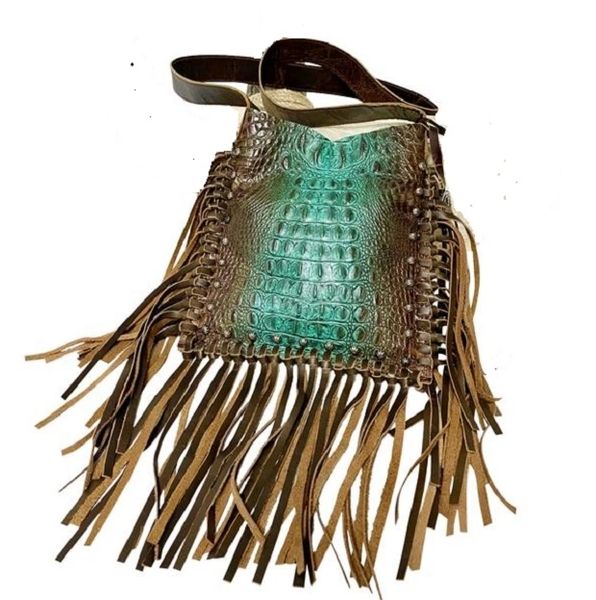Country Gal Must Have! Turquoise/Brown Croc Cowhide Leather