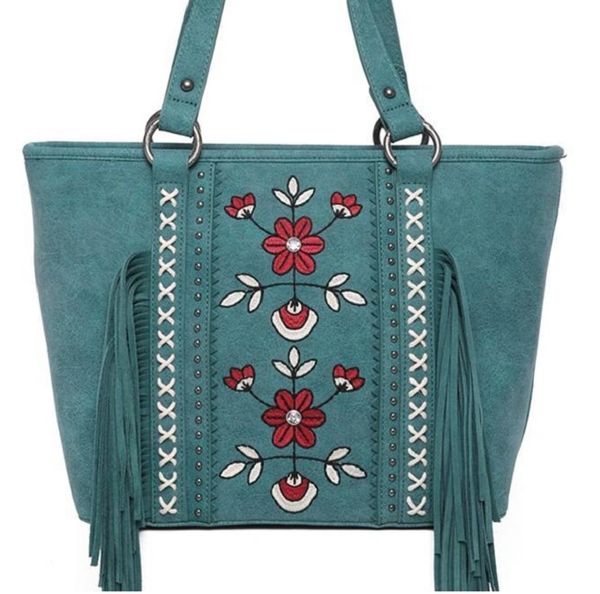 Montana West Turquoise Wrangler Embroidered Fringe Concealed Carry Tote  Purse | Western Purses bag, Luggage Sets, Concealed carry purses, Boots,