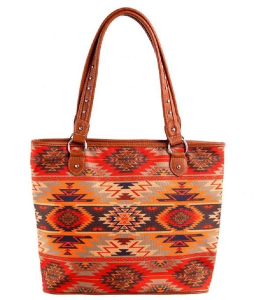 Large Leather Trimmed Aztec Canvas Tote Bag | Montana West, American ...