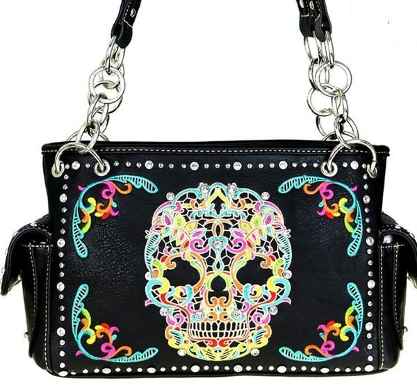 Leather sugar skull purse hot sale