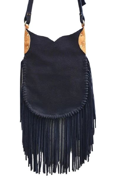 Black Fringe Bag Bohemian Leather Fringe Crossbody Western 