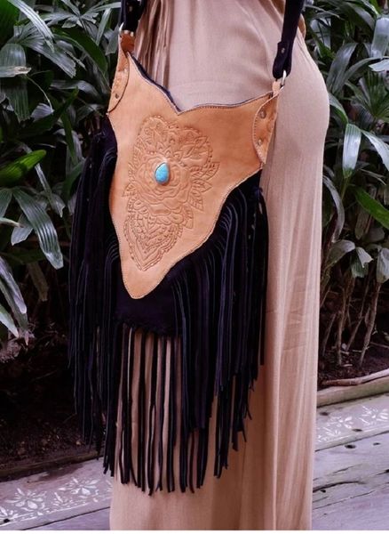 Bedazzled Fringe Leather Boho Bag