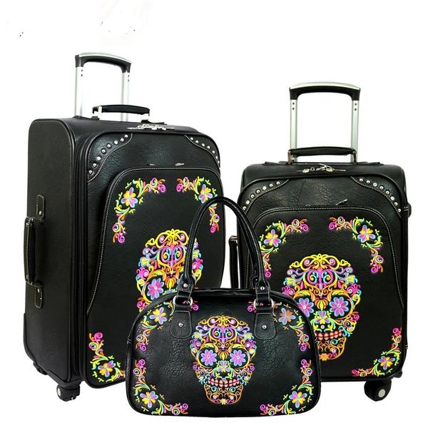 Black sugar store skull luggage