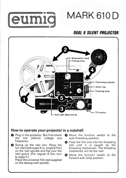 Instruction Manual Eumig Mark S 610d Movie Projector Film Forever Motion Picture Editorial Film Supplies