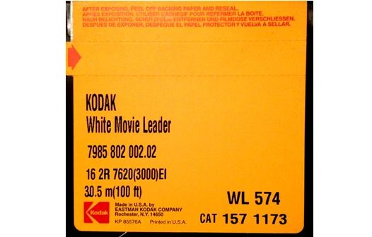 Kodak 'Classic' White Acetate Movie Leader - 16mm Double Perf. 100ft. (Original Factory Packaging)