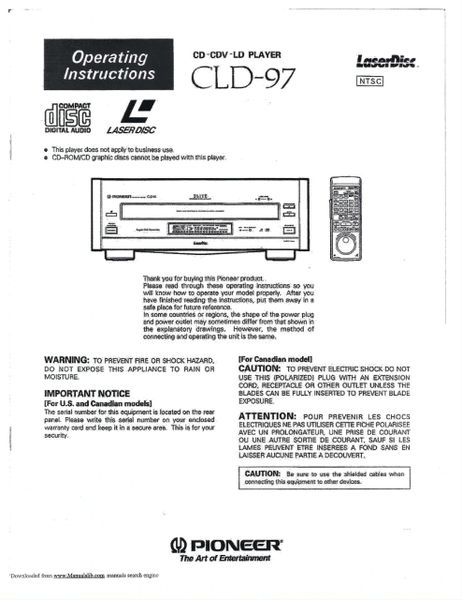 CLD-97 (Pioneer Laserdisc Player Operator's Manual)