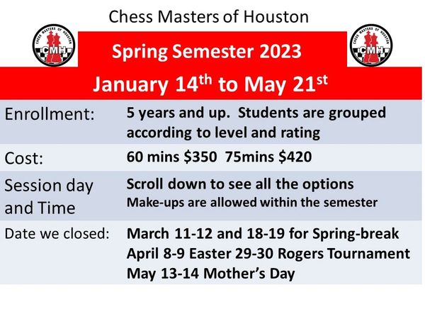 Spring semester 2023 60mins and 75 mins group classes