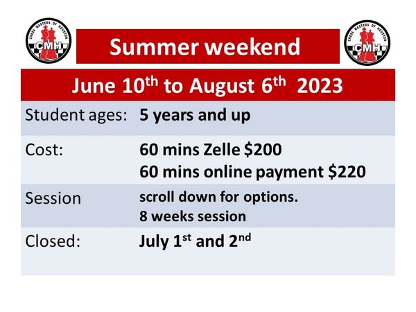 Summer Weekend Schedule June 10th to August 6th, 2023