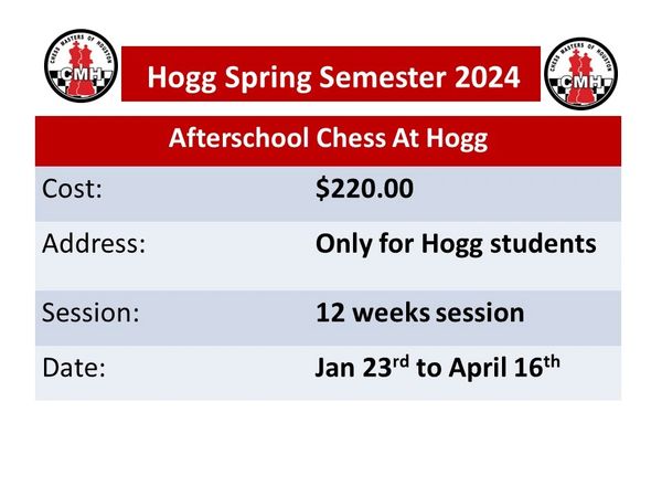 HOGG MIDDLE SCHOOL Spring Semester 4-5pm On Tuesday