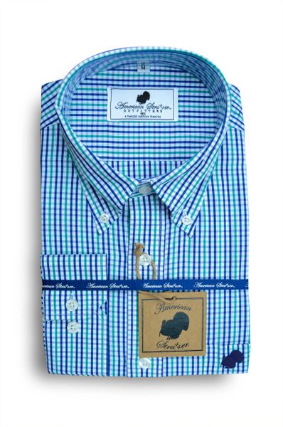 American Strutter Gingham Button Down Shirt (Teal and Navy)