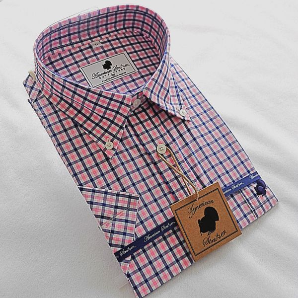 American Strutter 'Pink and Navy' Short Sleeve Button Down | American ...