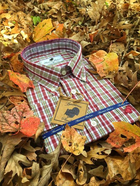 American Strutter® Gingham Button Down Shirt (Burgundy and Moss Green)