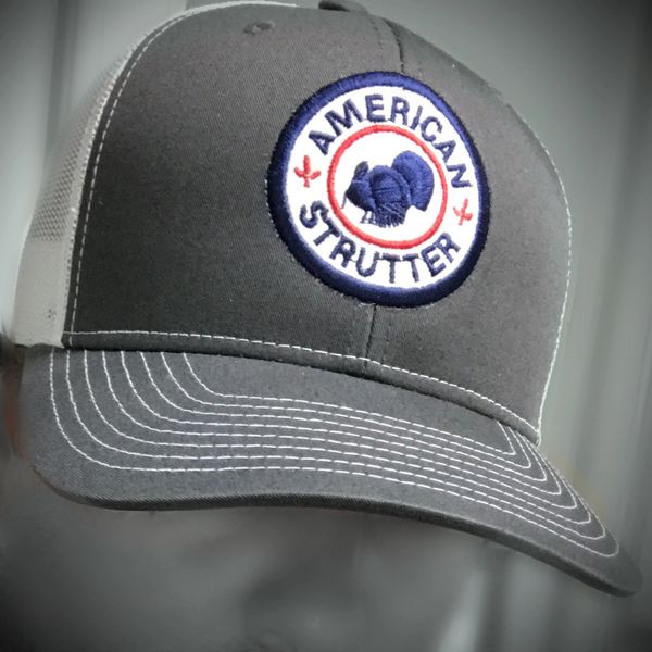 American Strutter Snapback Patch Hat (Charcoal and White Mesh)