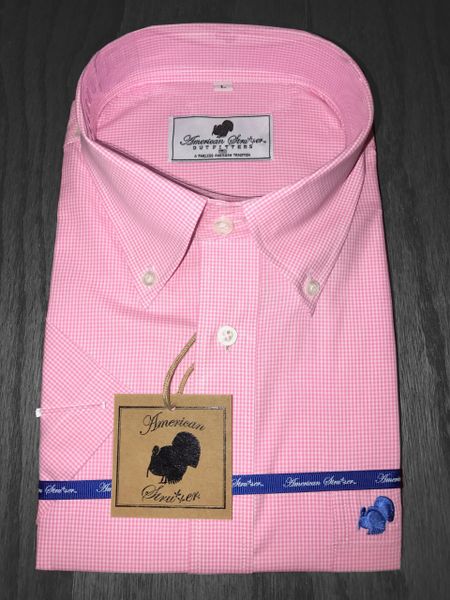 American Strutter 'Pink and White with Blue' Short Sleeve Button Down