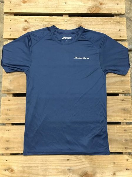 American Strutter 'Vintage Performance' Moisture Wick Dry Fit Short Sleeve with UPF 30 Sun Protection (Navy with White Ink)