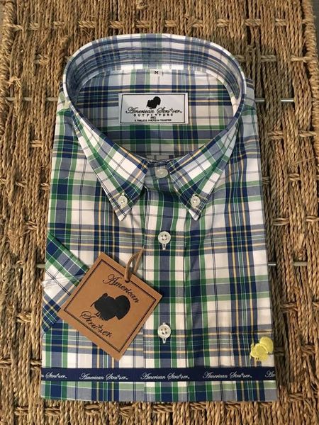 American Strutter "Green/Yellow Plaid" Short Sleeve Button Down