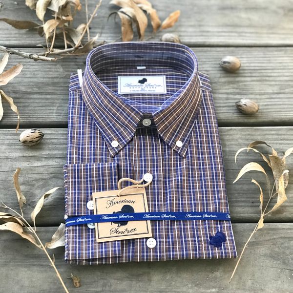 American Strutter® Gingham Button Down Shirt (Pecan & Navy)