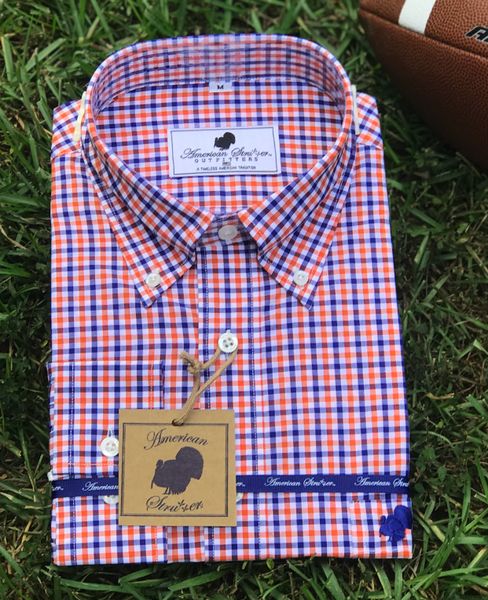 American Strutter 'Orange and Blue Gameday' Gingham Button Down Shirt