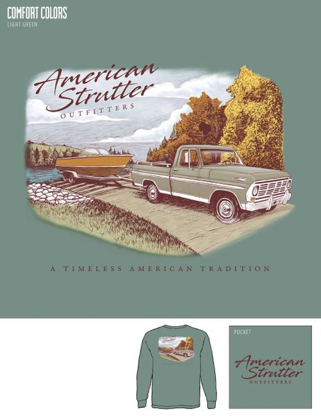 American Strutter ‘Fall Adventure’ Long Sleeve T-Shirt (Light Sage)