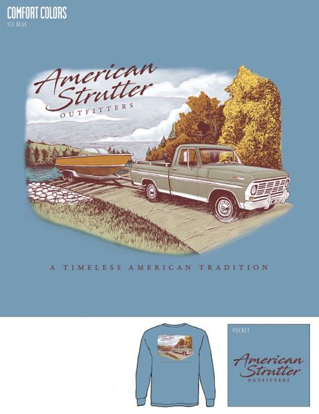 American Strutter ‘Fall Adventure’ Long Sleeve T-Shirt (Ice Blue)