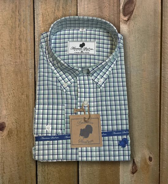 American Strutter® Gingham Button Down Shirt (Green and Blue)