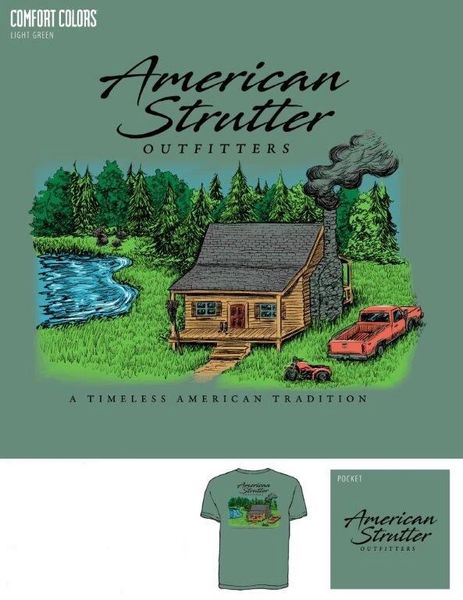 American Strutter 'Rustic Cabin' Short Sleeve T-Shirt (Light Green)