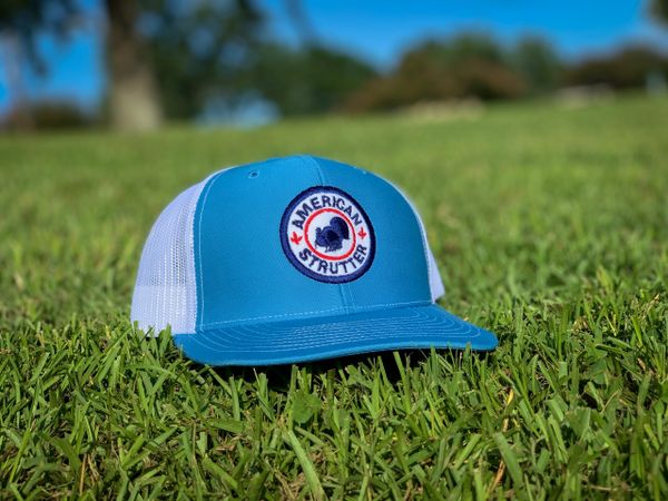 American Strutter Snapback Patch Hat (Col. Blue and White Mesh)