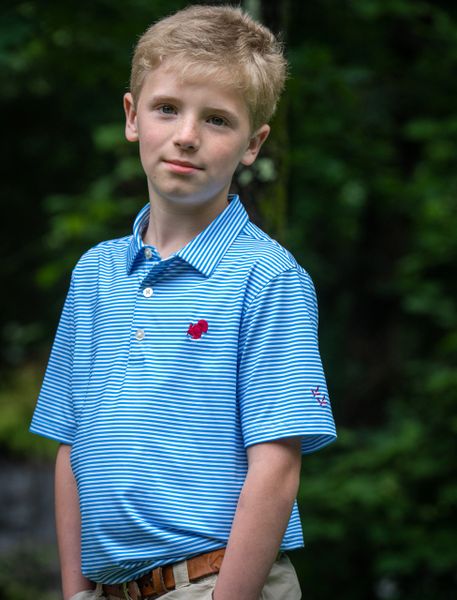 Youth American Strutter® Performance Polo (Powder Blue/White Stripe)