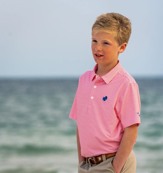 Youth American Strutter® Performance Polo (Peach/White Stripe)