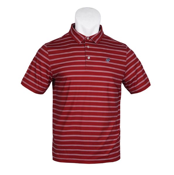 American Strutter® Performance Polo (Crimson/White Stripe with Gray Embroidery)