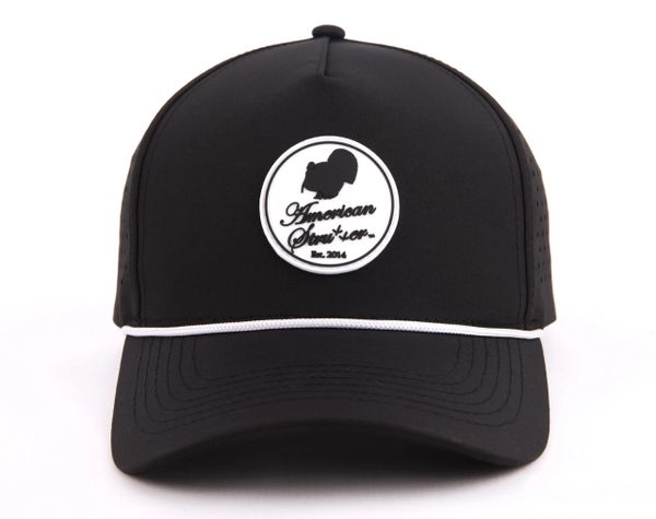 American Strutter® Rubber Patch Rope Hat (Black w/ White Rope)