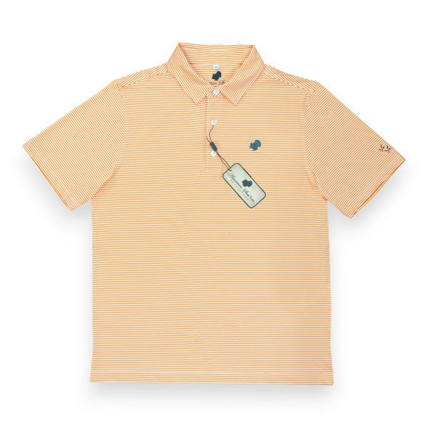 American Strutter® Performance Polo (Orange/White Stripe with Gray Embroidery)