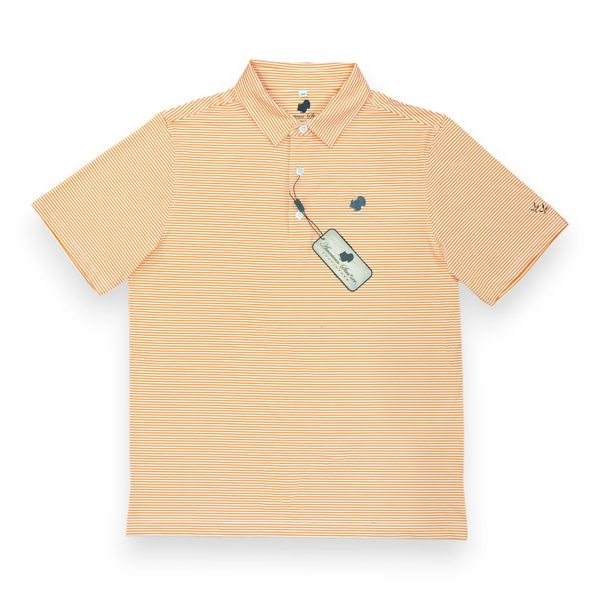 American Strutter® Performance Polo (Orange/White Stripe with Gray Embroidery)