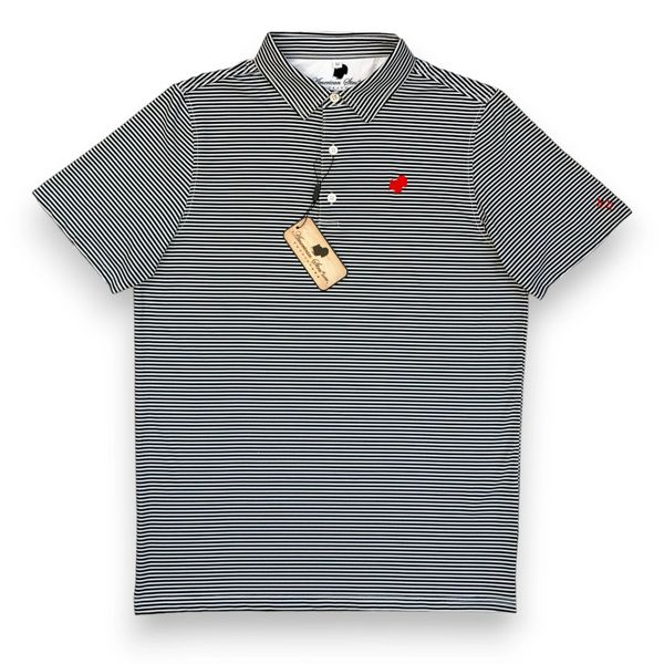 American Strutter® Performance Polo (Black/White Stripe with Red Embroidery)