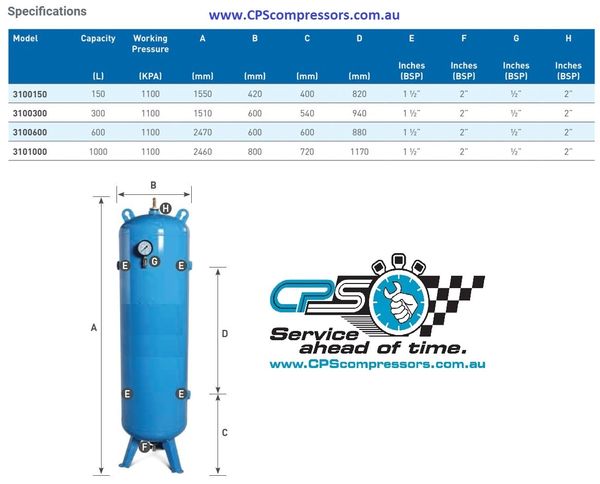 1000 Litre 1m3 Vertical Air Receiver As1210