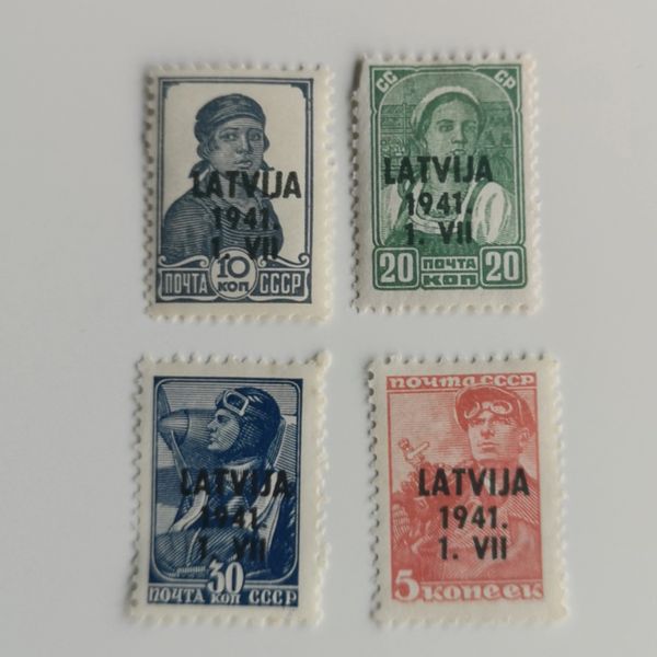 4 Different Latvia Stamps From German Occupation WWII Philatelyuk